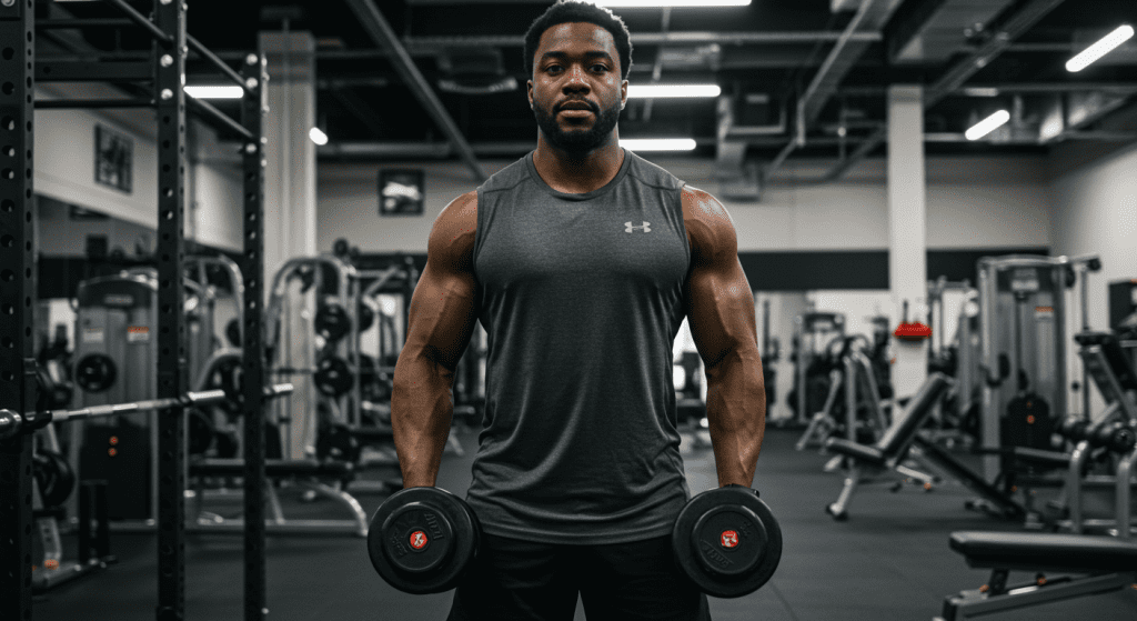 Un homme noir musclé à la salle de sport.