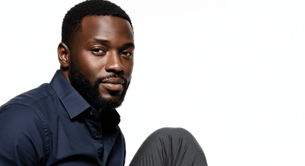 AN IMAGE OF A BLACK MAN , BACKGROUND IS BRIGHT