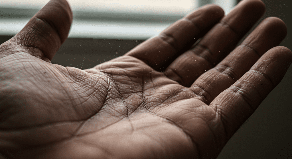 a man holding dust