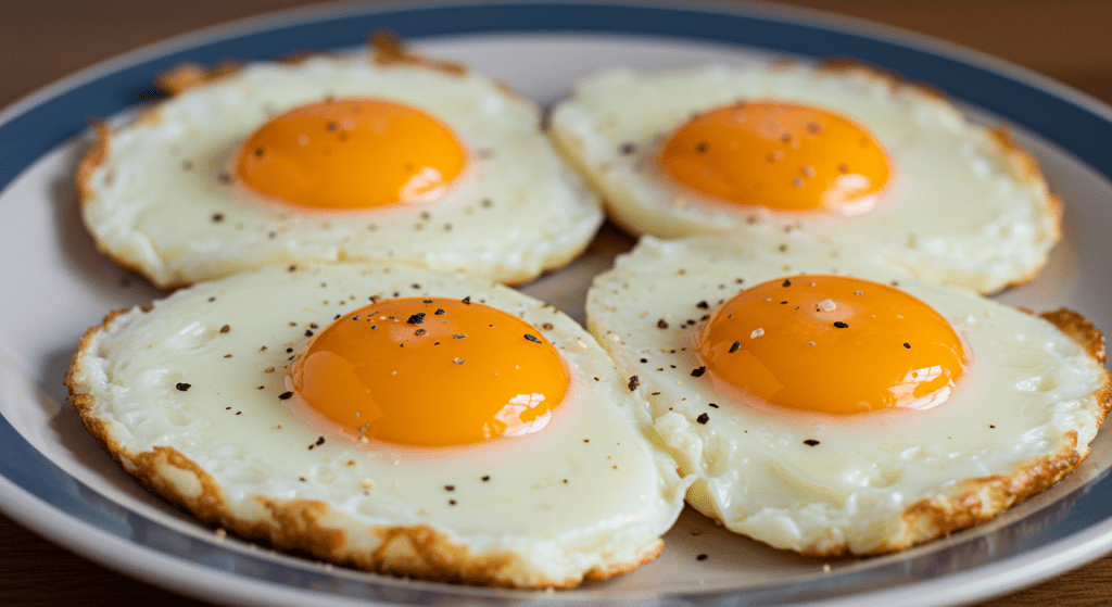Close-up of freshly cooked eggs on a plate, symbolizing their role in boosting testosterone and enhancing male sex drive
