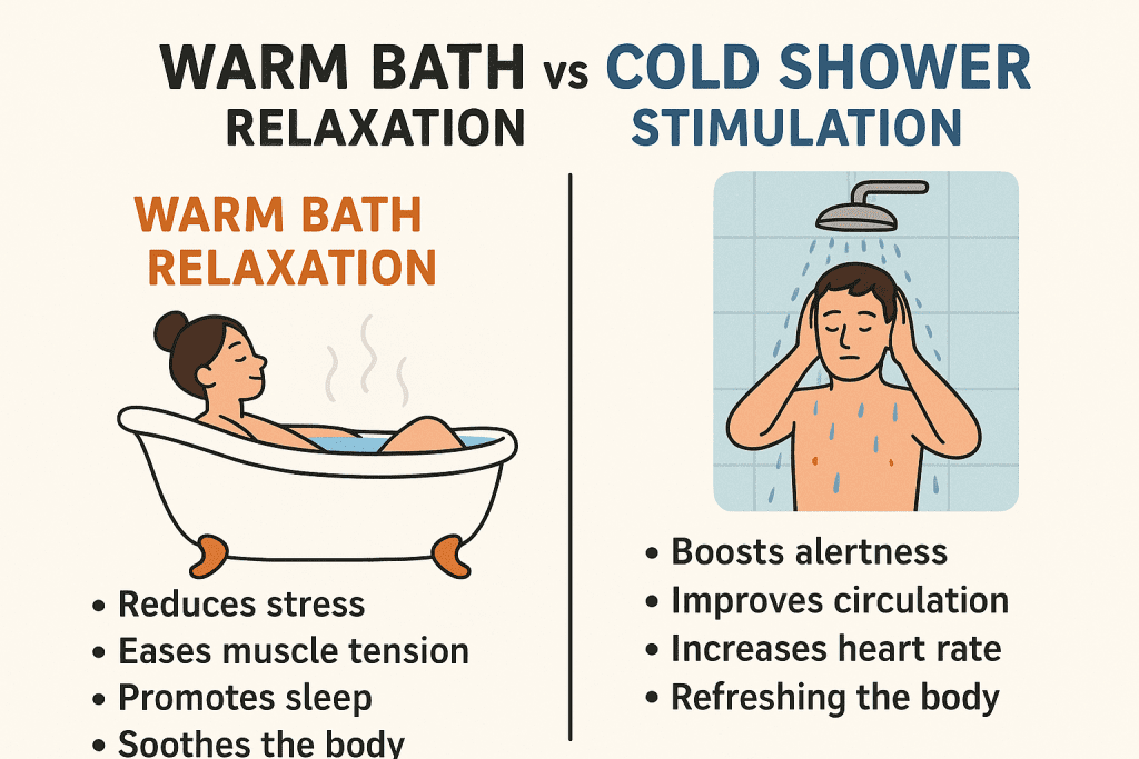 Warm bath relaxation vs cold shower stimulation comparison chart