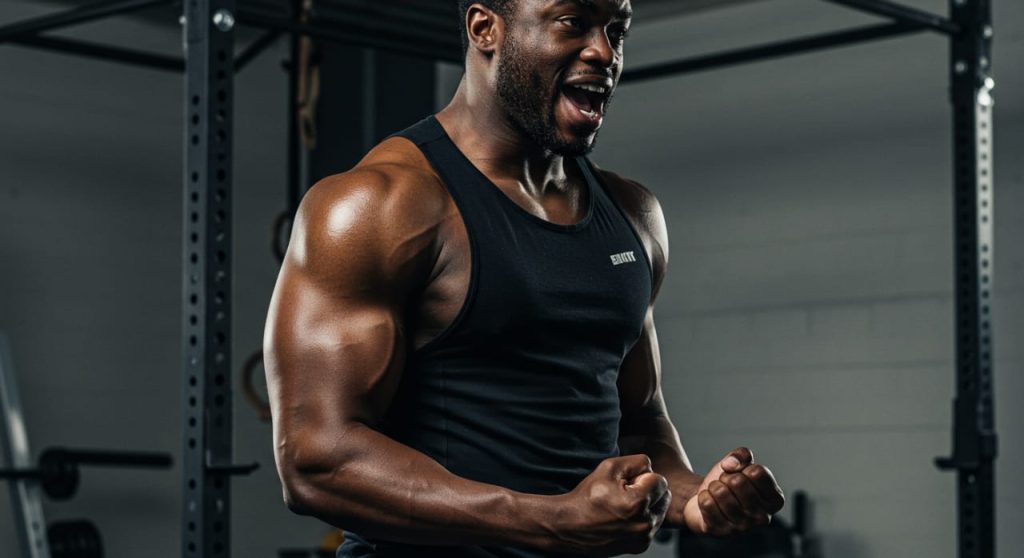 A black muscular man at the gym