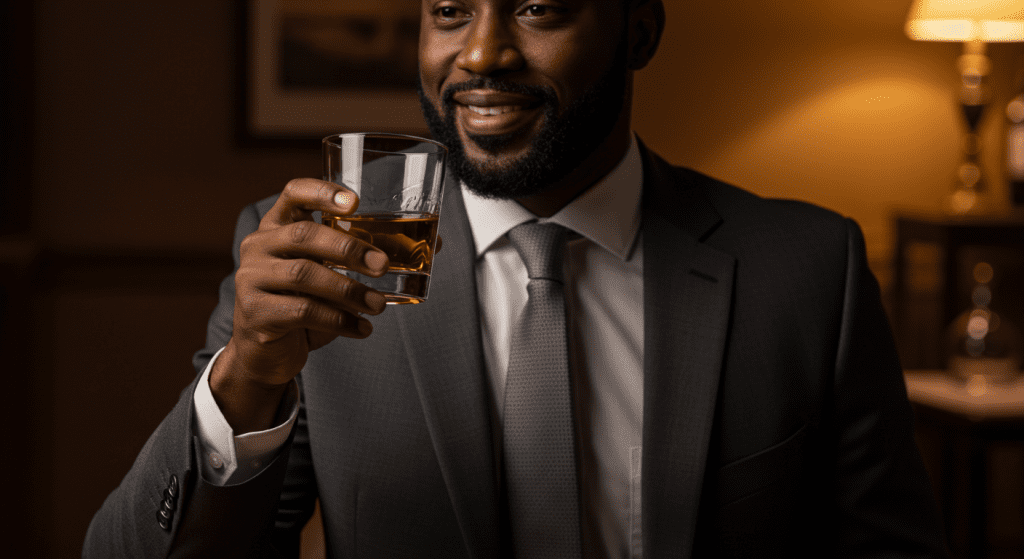 A black person holding a glass of whiskey - The Real Stamina Killer: Soft Drinks vs Alcohol – Which Does More Harm?