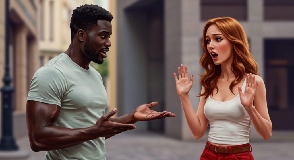 A beautiful woman avoiding talks with a man