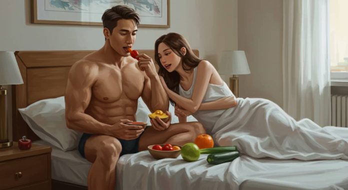 Un homme mange des aliments qui améliorent naturellement ses performances sexuelles