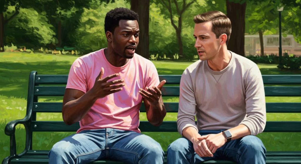 two mean in communication, one explaining the risk of a subject to the other one