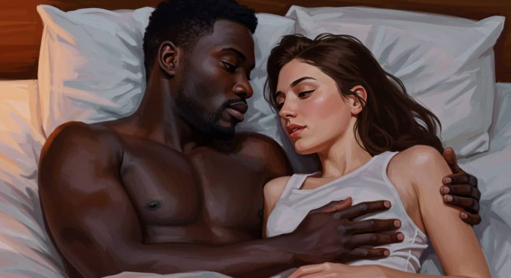 Couples exploring each others body in a gradual process