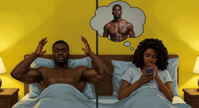 A black man laying in bed with his partner who isn't in the