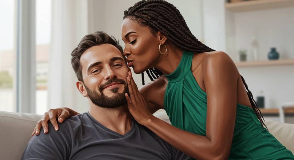Woman show her man some love and affection because she well satisfied by him