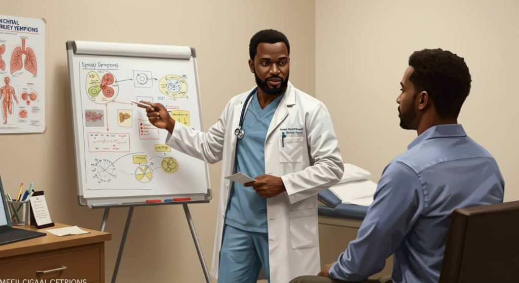 A doctor educative his patient on a subject